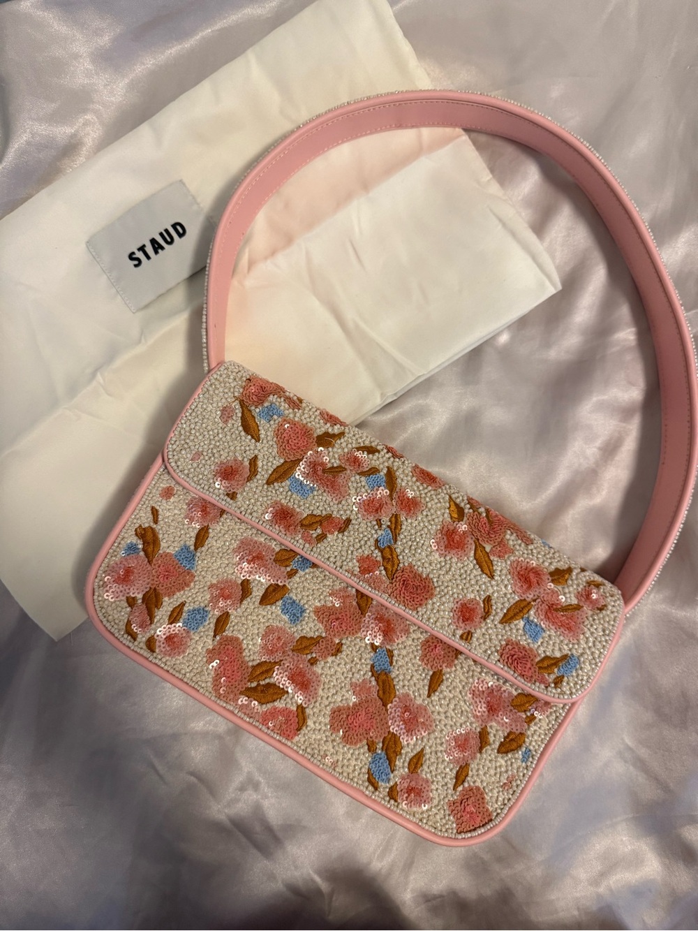 STAUD Pink Floral Beaded Shoulder Bag - Picture 6 of 6